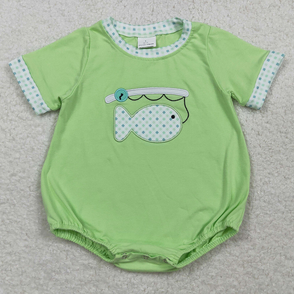 Baby Boys Rompers Embroidery Fishes Green Short Sleeve Hunting Rompers SR3750