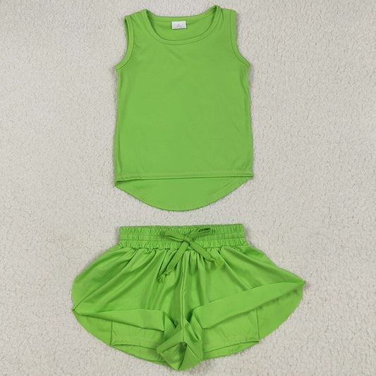 Baby Girls Clothes Green Sleeveless Yoga Top Skorts Sets GSSO2503 5.27