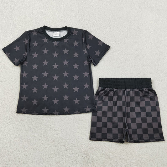 Baby Girls Clothes Short Sleeve Stars Top Checked Shorts 4th of July Clothes Sets GSSO2913