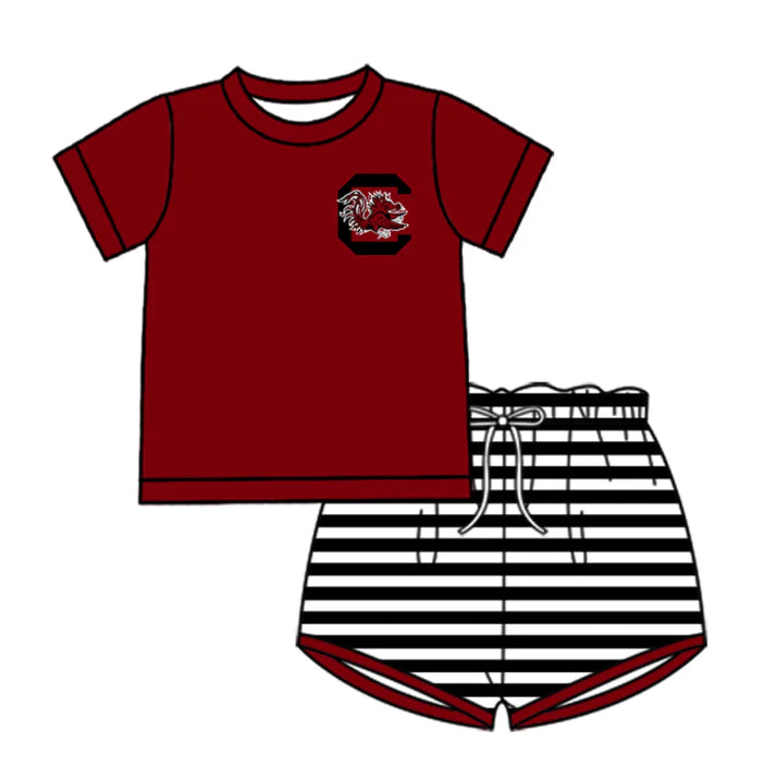 Preorder (moq 5)Baby Boys Red Bull C Top Stripe Shorts Team Clothes Sets 12.27