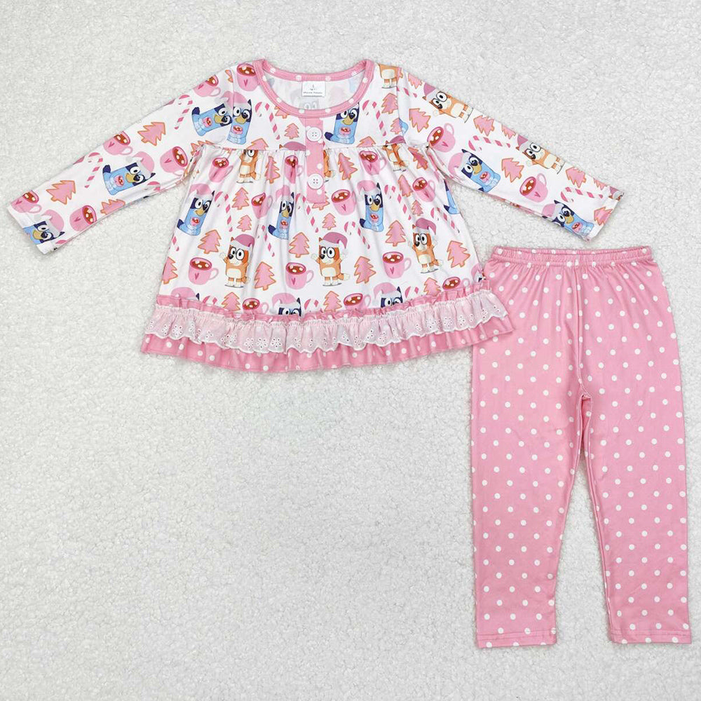 Baby Girls Clothes Christmas Dog Ruffle Top Legging Outfits Sets GLP1732