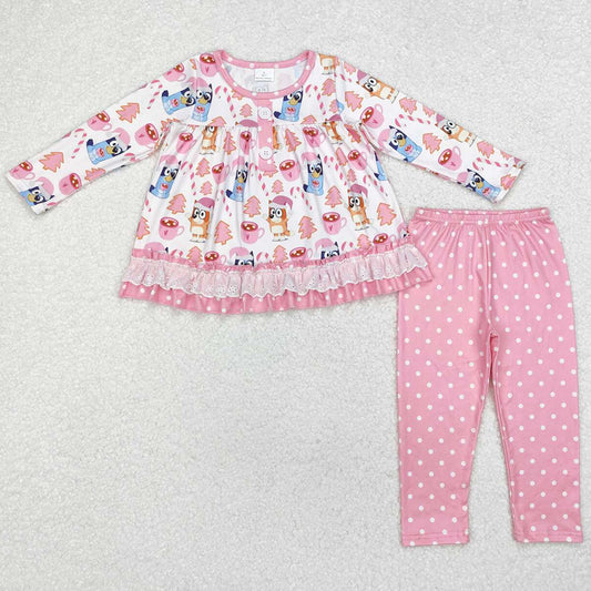 Baby Girls Clothes Christmas Dog Ruffle Top Legging Outfits Sets GLP1732