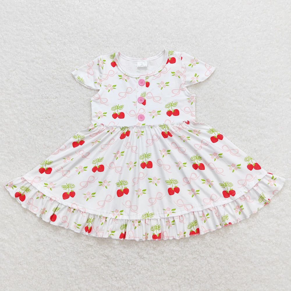 Baby Girls Dress Short Sleeve Strawberry Knee Length Dresses GSD0888