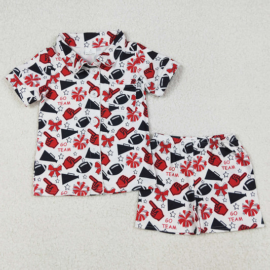 Baby Girls Pajamas Team Black Stars Football Button Top Shorts Pajamas Sets GSSO2674 9.20