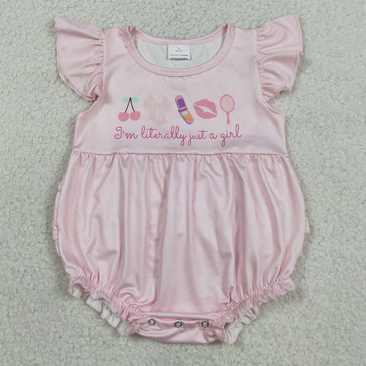 Baby Girls Rompers Pink Flutter Sleeve Cherry Bows I'm Just a Girl Ruffle Rompers SR3825
