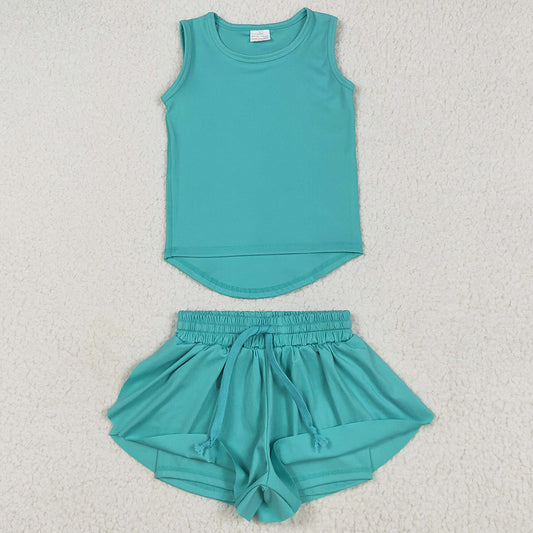 Baby Girls Clothes Blue Sleeveless Yoga Top Skorts Sets GSSO2572 5.27