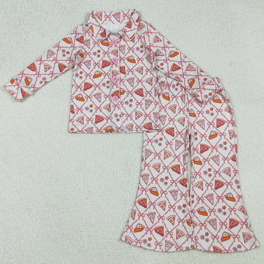 Baby Girls Pajamas Bows Flowers Pie Checked Button Top Pant Thanksgiving Pajamas Set GLP2738 9.20