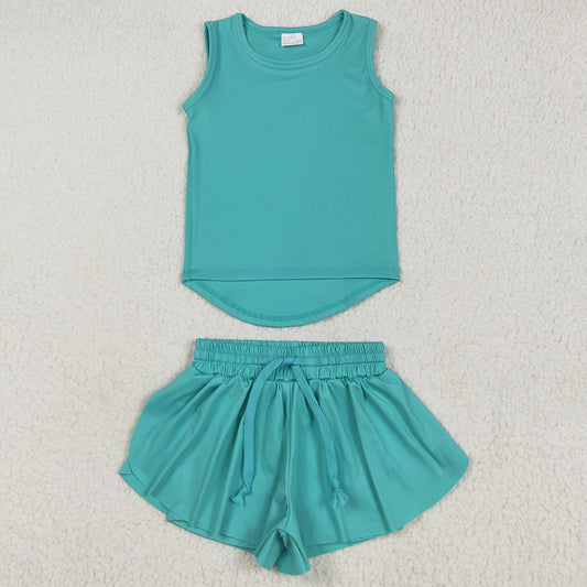Baby Girls Clothes Blue Sleeveless Yoga Top Skorts Sets GSSO2572 5.27