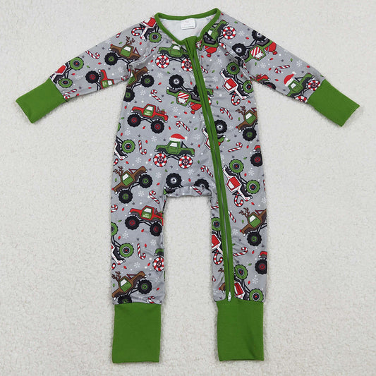 Baby Boys Rompers Trucks Candy Cane Christmas Zip Rompers LR2669 11.3
