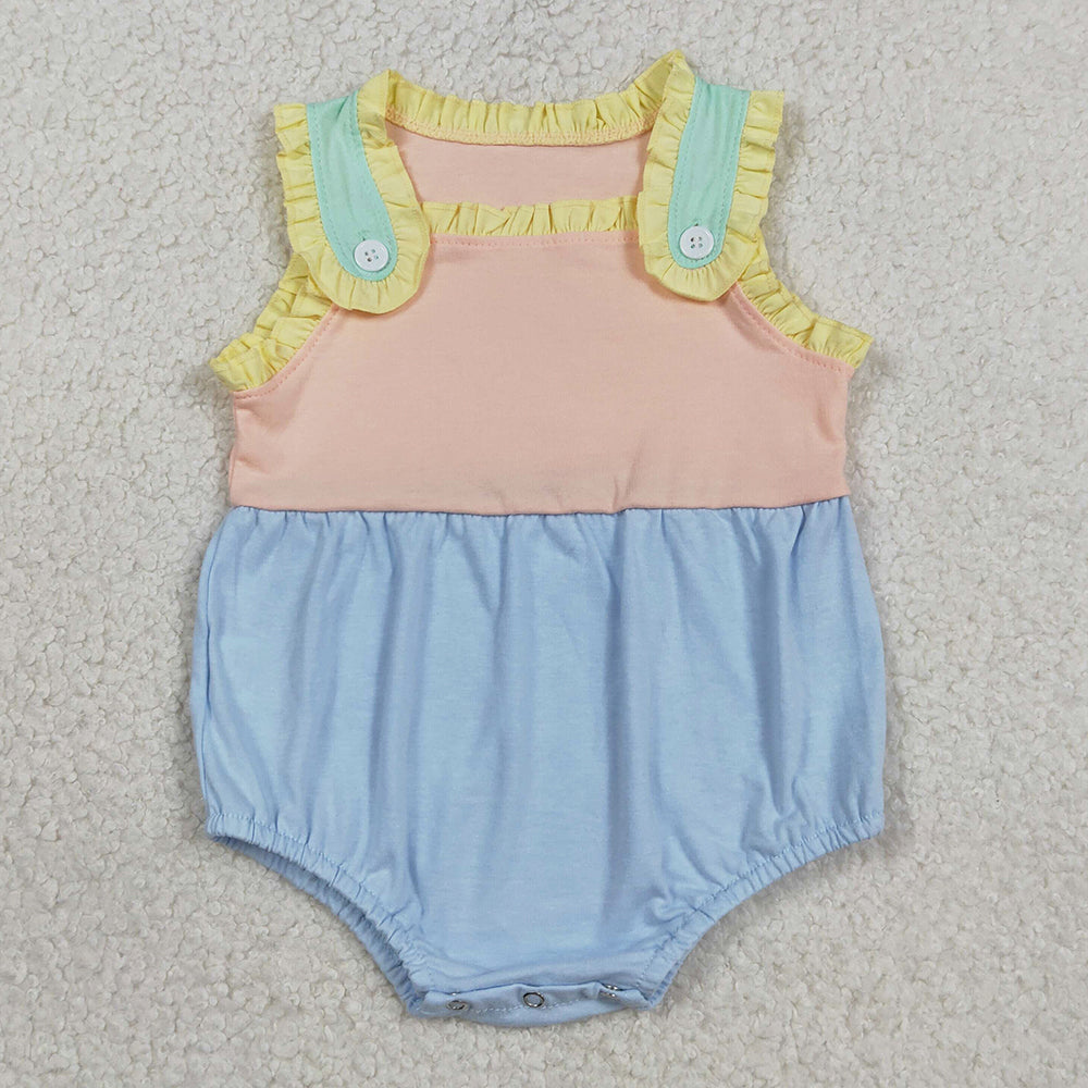 Baby Girls Rompers Sleeveless Pink Blue Patchwork Ruffle Rompers SR3772