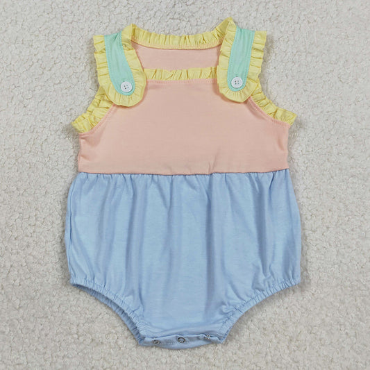 Baby Girls Rompers Sleeveless Pink Blue Patchwork Ruffle Rompers SR3772