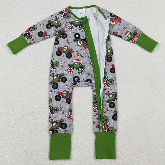 Baby Boys Rompers Trucks Candy Cane Christmas Zip Rompers LR2669 11.3