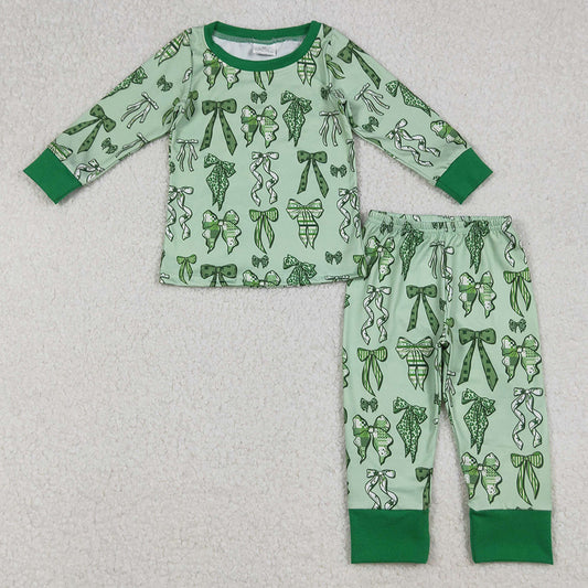 Baby Girls Pajamas Green Clovers Leopard Bows Top Pants St Patrick Pajamas Sets GLP2840 10.2