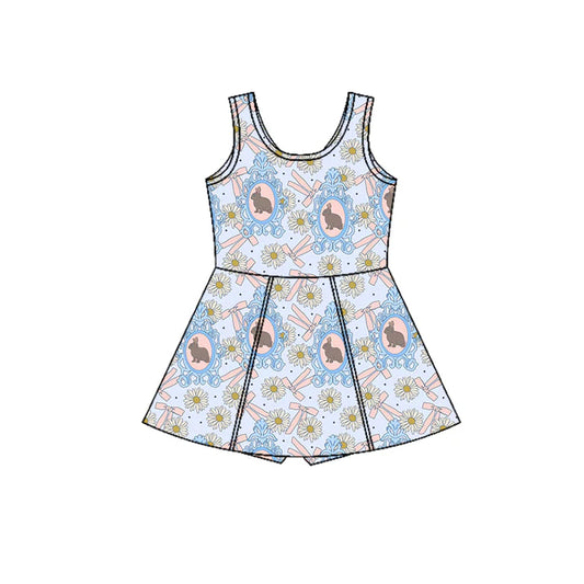 Preorder (moq 5)Baby Girls Sleeveless Flowers Rabbits Shorts Easter Knee Length Dresses 12.27