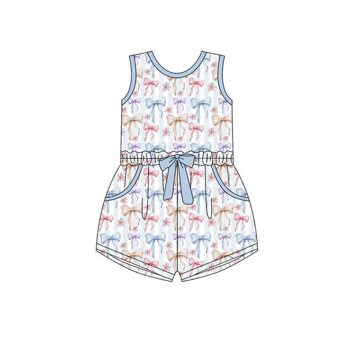Preorder(moq 5) Baby Girls Sleeveless Colorful Bows Stripe Pockets Shorts Jumpsuits 11.14