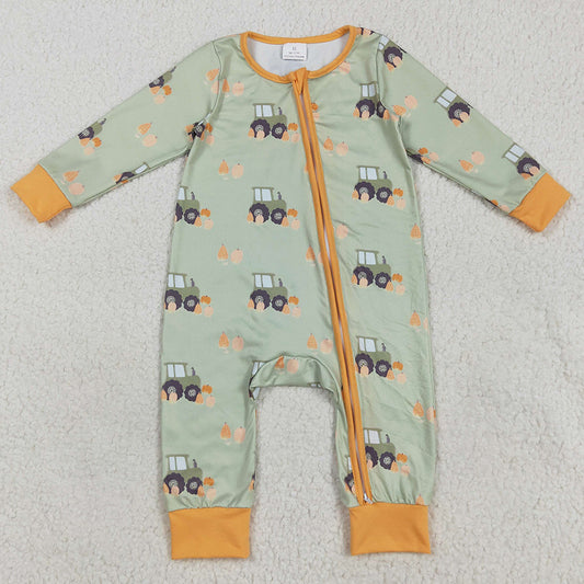 Baby Boys Rompers Green Long Sleeves Pumpkins Trucks Zipper Rompers LR2335 7.18