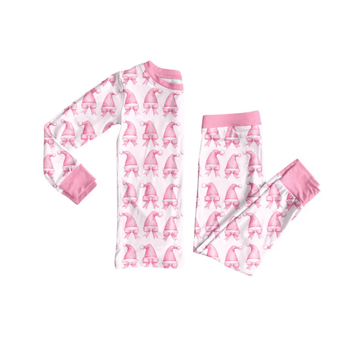 Preorder (moq 5)Baby Girls Pink Long Sleeves Christmas Hats Bows Top Pant Pajamas Set 6.19