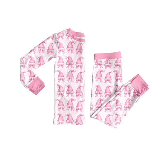Preorder (moq 5)Baby Girls Pink Long Sleeves Christmas Hats Bows Top Pant Pajamas Set 6.19