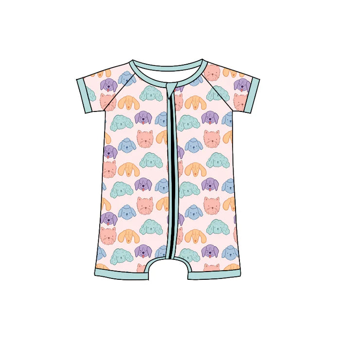 Preorder (moq 5)Baby Girls Colorful Dogs Plaid Zipper Shorts Rompers 12.6