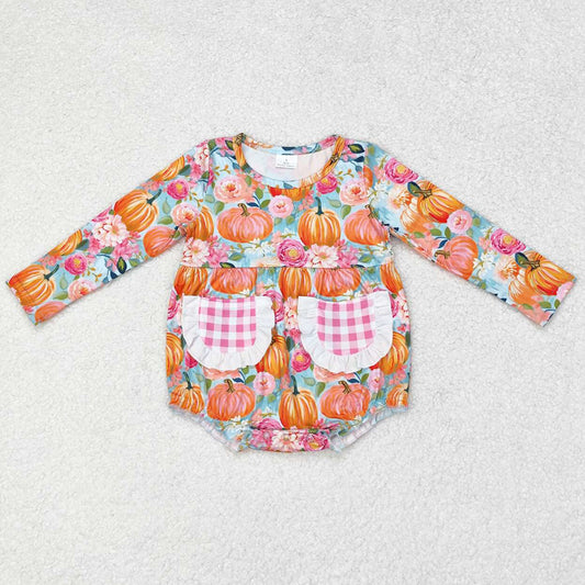 Baby Infant Girls Rompers Halloween Pumpkin Flowers Checkered Rompers LR1059
