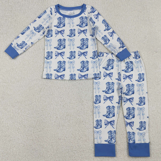 Baby Girls Pajamas Bows Boots Plaid Top Pant Pajamas Set GLP2583 10.1