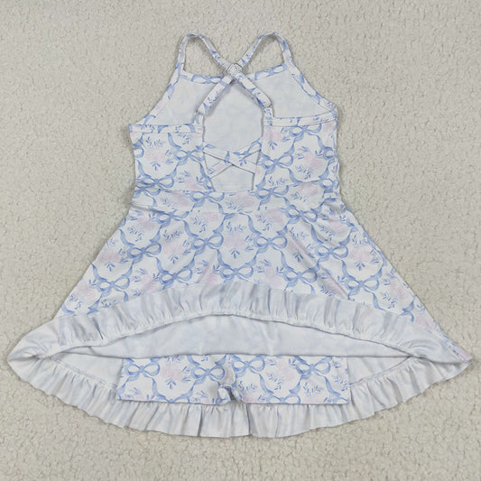 Baby Girls Dress Strap Blue Bows Floral Yoga Ruffle Athletic Dresses GSD2580 5.27