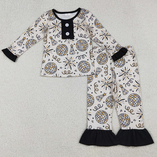 Baby Girls Pajamas Happy New Year Button Top Ruffle Pant Pajamas Sets GLP2563 10.2