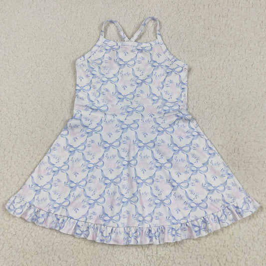 Baby Girls Dress Strap Blue Bows Floral Yoga Ruffle Athletic Dresses GSD2580 5.27