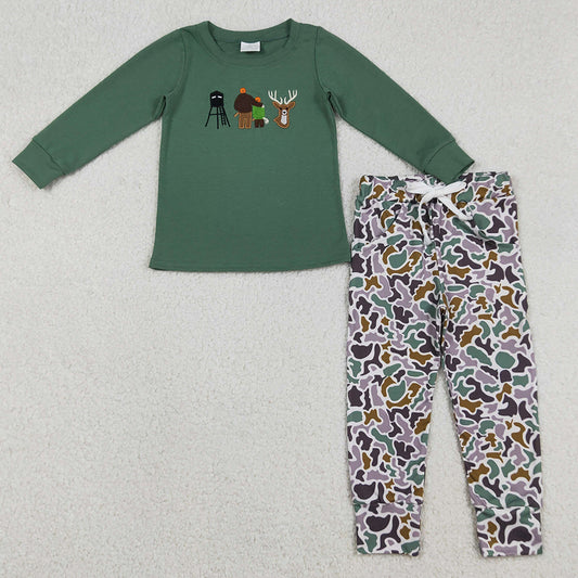 Baby Boys Clothes Embroidery Deer Hunting Top Camo Pockets Jogger Pants Clothes Sets BLP1352 12.10