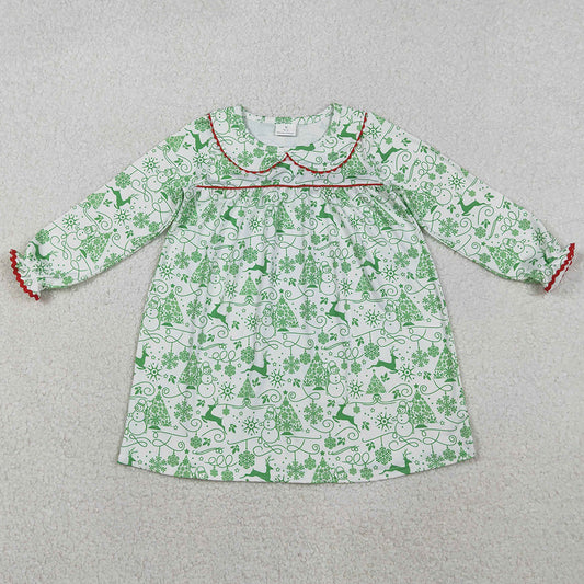 Baby Girls Dress Green Deer Snowmen Christmas Knee Length Dresses GLD1345 11.7