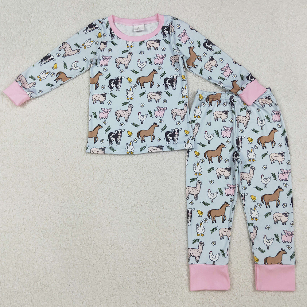 Baby Girls Pajamas Long Sleeves Cows Chicks Top Pant Farm Pajamas Sets GLP2564 10.4