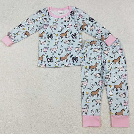 Baby Girls Pajamas Long Sleeves Cows Chicks Top Pant Farm Pajamas Sets GLP2564 10.4