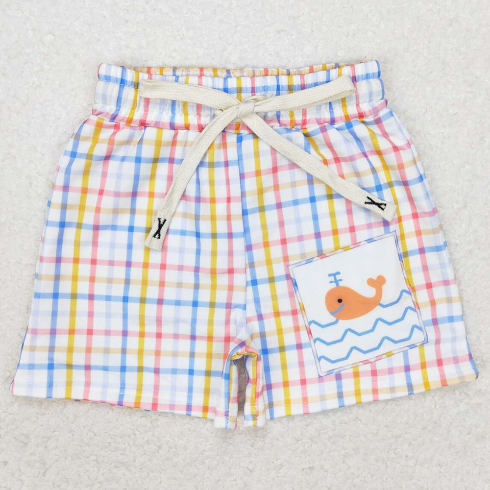 Baby Boys Trunks Orange Whale Plaid Trunks Swimsuits Swimwear S0400