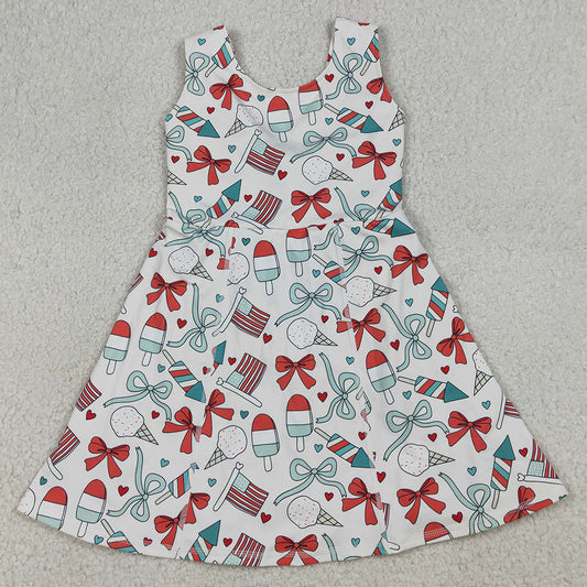 Baby Girls Dress Popsicle Flag Bows Yoga Active 4th of July Shorts Knee Length Dress GSD3750