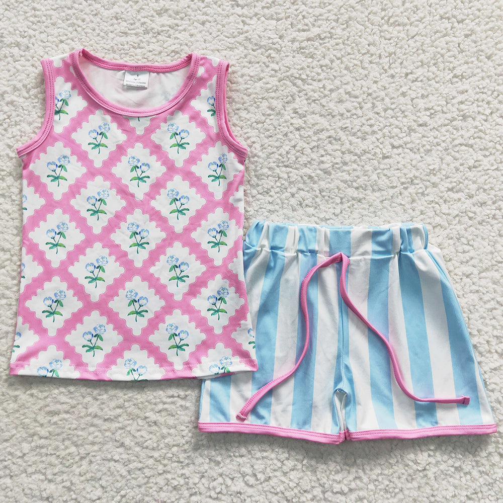 Boutique Baby Girls Clothes Sleeveless Top Flowers Shorts Sets GSSO0324