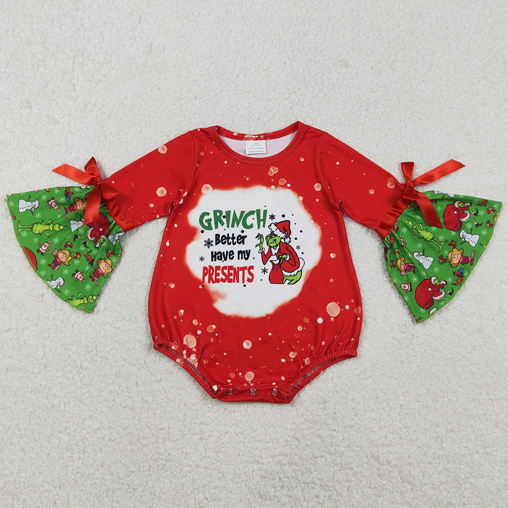 Baby Girls Rompers Christmas Grin Bell Sleeve Ruffle Rompers LR1893 11.6
