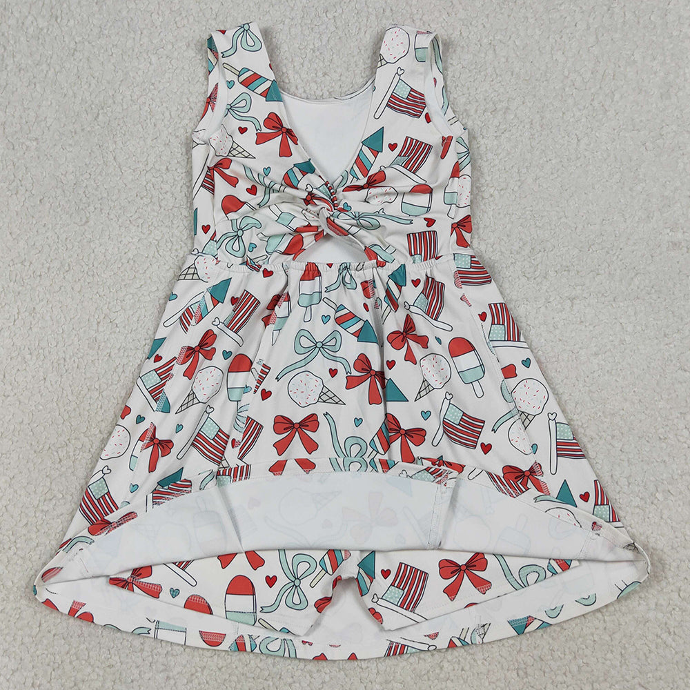 Baby Girls Dress Popsicle Flag Bows Yoga Active 4th of July Shorts Knee Length Dress GSD3750