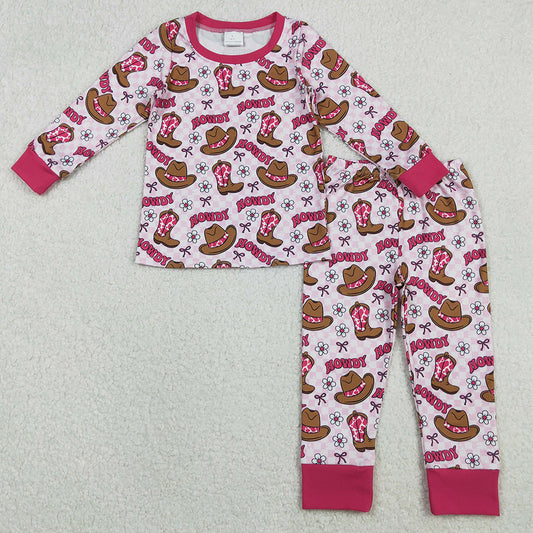 Baby Boys Pajamas Pink Checked Flowers Howdy Top Pant Western Pajamas Sets GLP2664 BLP1207 11.1
