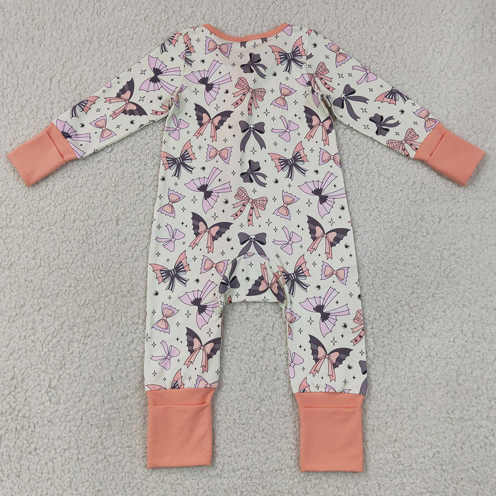 Baby Girls Rompers Ghost Bows Spiders Halloween Two Way Ruffle Zip Convertible Romper LR3078