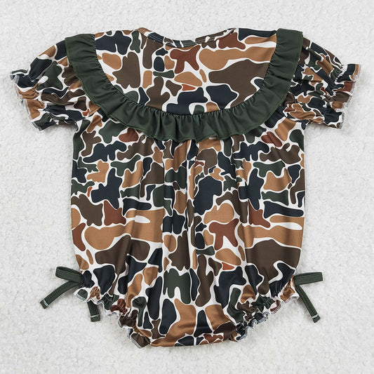 Baby Girls Rompers Embroidery Daddy's Girls Southern Dark Brown Camo Ruffle Rompers SR3916