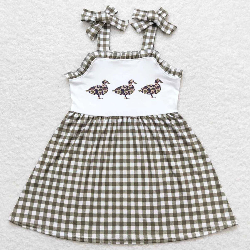 Baby Girls Dress Leopard Duck Green Checkered Straps Knee Length Dresses GSD0903