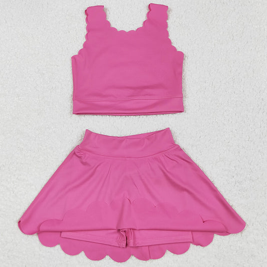 Baby Girls Clothes Hot Pink Yoga Vest Skirt Active Wear Clothes Sets GSD2092 6.5