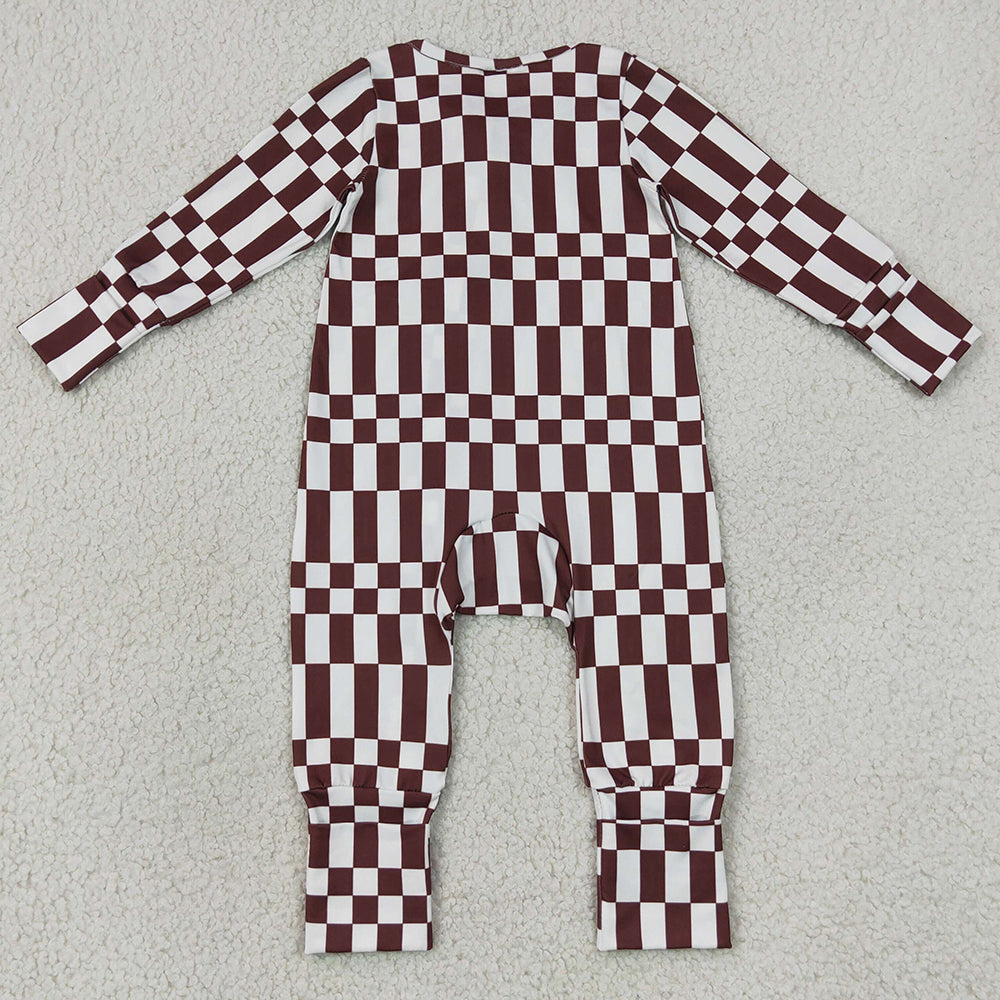 Baby Boys Rompers Warped Checkerboard Print Fall Zip Convertible Rompers LR3114