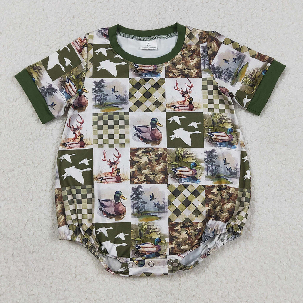 Baby Boys Rompers Short Sleeve Deer Ducks Checked Hunting Rompers SR3837