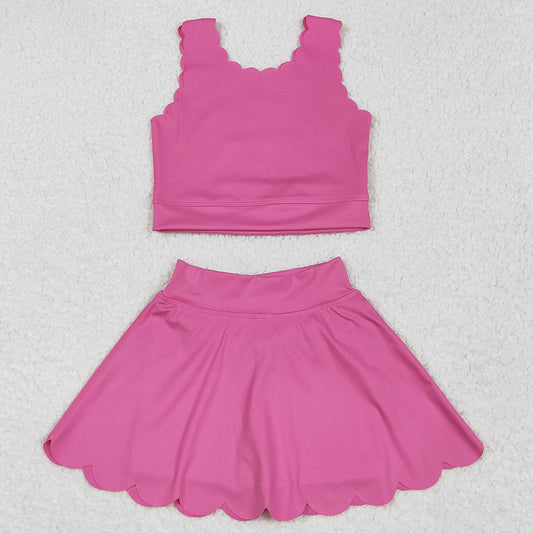 Baby Girls Clothes Hot Pink Yoga Vest Skirt Active Wear Clothes Sets GSD2092 6.5