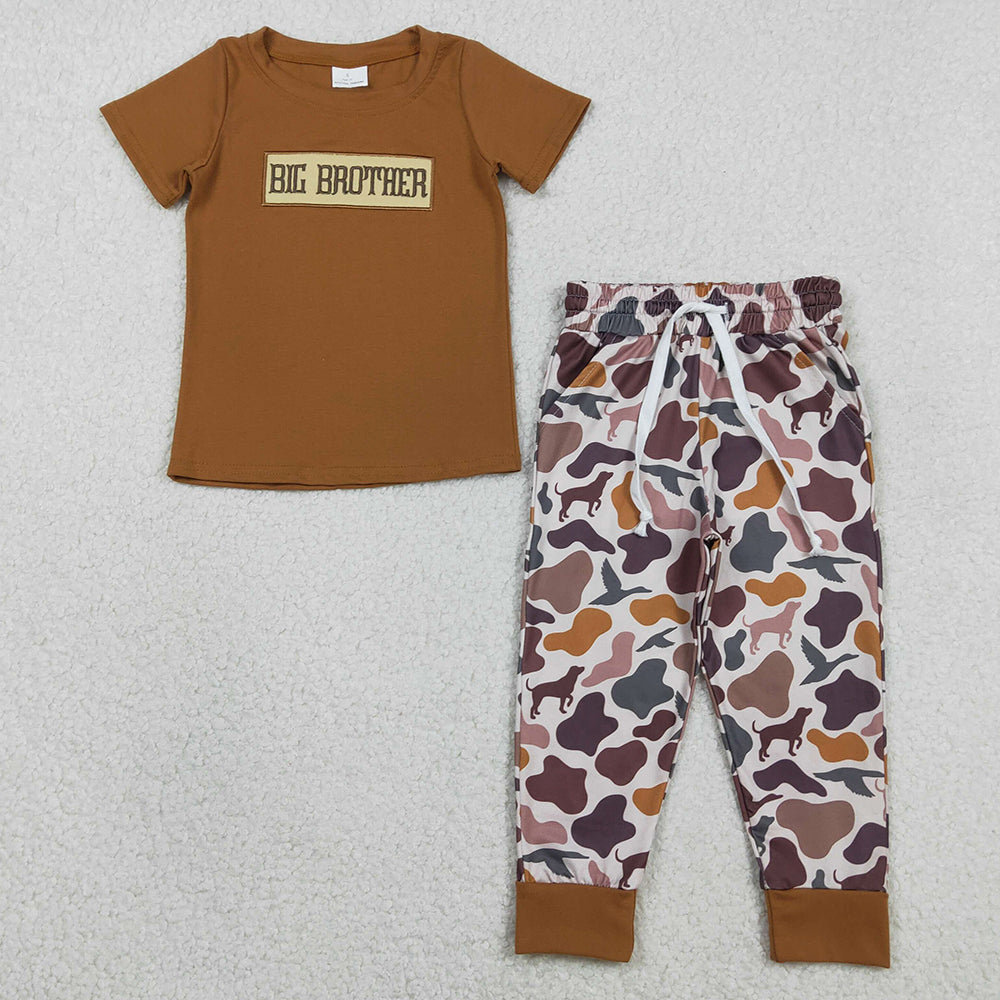 Baby Boys Clothes Embroidery Big Brother Top Ducks Dogs Camo Pants Hunting Clothes Sets BSPO0665