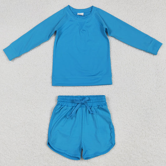 Baby Girls Clothes Blue Long Sleeves Top Short Yoga Sets GLS0005 6.5