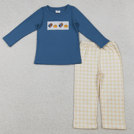 Baby Boys Rompers Embroidery Turkey Pumpkins Plaid Pant Thanksgiving Clothes Set BLP1176 10.3