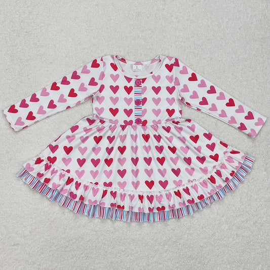 Baby Girls Dress Valentines Pink Hearts Knee Length Dresses GLD0988