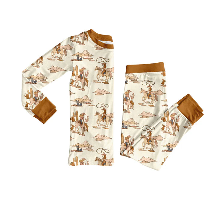 Preorder (moq 5)Baby Boys Khaki Long Sleeves Horse Rodeos Top Pant Pajamas Set 6.19